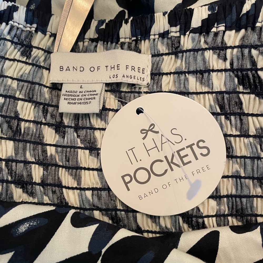 Band of the Free Free People Strapless Maxi Dress Smocked Back Blue White Print - Picture 6 of 14